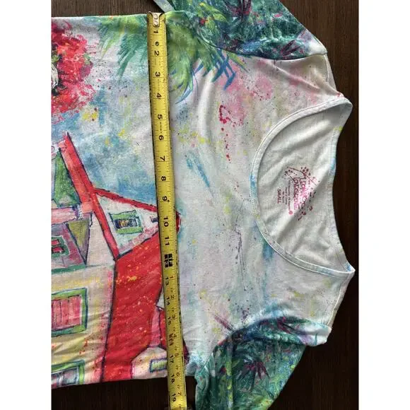 Leoma Lovegrove Shirt Womens Small Multicolor Beach Cottage Art 3/4 Sleeve - Picture 6 of 7